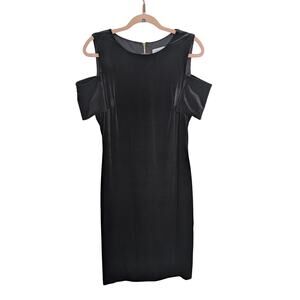 Calvin Klein Sz 12 Black Stretch Velvet Dress Could Shoulder Exposed Back Zipper
